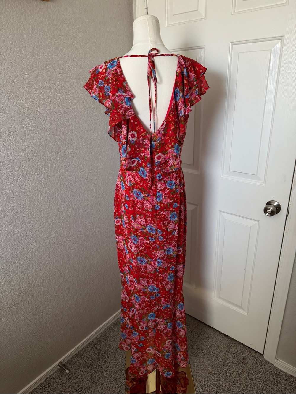 Wayf Red Floral High-Low Ruffle Maxi Dress - Picture 5 of 5
